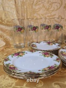 Vintage 1962 England Royal Albert Old Country Roses 6 piece set for 4 Bone China