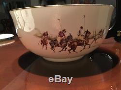 Vintage 1983 Polo Scene Ralph Lauren ENGLAND Fine China Large Bowl 4 Plates SET