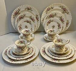 Vintage 20 Piece Royal Albert Moss Rose Bone China England 5 Piece Table For 4