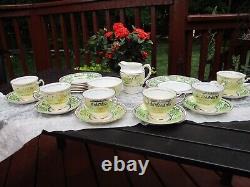 Vintage 21 set Clare Bone China Floral Tea Saucer England 1374 Green & Gold