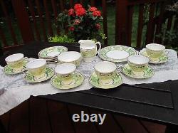 Vintage 21 set Clare Bone China Floral Tea Saucer England 1374 Green & Gold