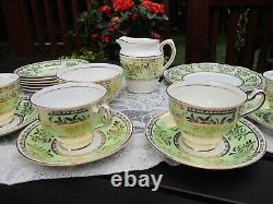 Vintage 21 set Clare Bone China Floral Tea Saucer England 1374 Green & Gold