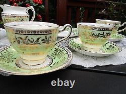 Vintage 21 set Clare Bone China Floral Tea Saucer England 1374 Green & Gold