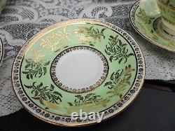 Vintage 21 set Clare Bone China Floral Tea Saucer England 1374 Green & Gold