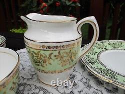 Vintage 21 set Clare Bone China Floral Tea Saucer England 1374 Green & Gold