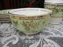 Vintage 21 set Clare Bone China Floral Tea Saucer England 1374 Green & Gold