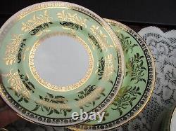 Vintage 21 set Clare Bone China Floral Tea Saucer England 1374 Green & Gold