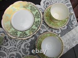 Vintage 21 set Clare Bone China Floral Tea Saucer England 1374 Green & Gold