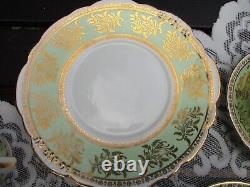 Vintage 21 set Clare Bone China Floral Tea Saucer England 1374 Green & Gold