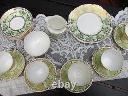 Vintage 21 set Clare Bone China Floral Tea Saucer England 1374 Green & Gold