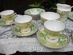 Vintage 21 set Clare Bone China Floral Tea Saucer England 1374 Green & Gold