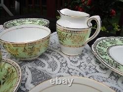 Vintage 21 set Clare Bone China Floral Tea Saucer England 1374 Green & Gold