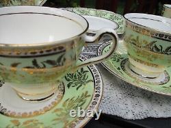 Vintage 21 set Clare Bone China Floral Tea Saucer England 1374 Green & Gold