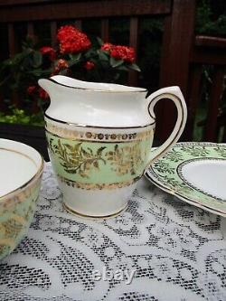 Vintage 21 set Clare Bone China Floral Tea Saucer England 1374 Green & Gold