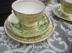 Vintage 21 set Clare Bone China Floral Tea Saucer England 1374 Green & Gold