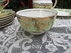 Vintage 21 set Clare Bone China Floral Tea Saucer England 1374 Green & Gold