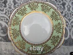 Vintage 21 set Clare Bone China Floral Tea Saucer England 1374 Green & Gold