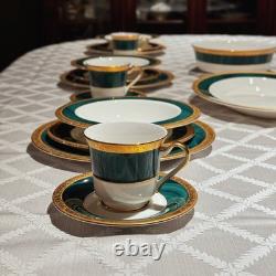 Vintage 33pc 6place Hankook Emperor Green Bone China Dinner Set Korea Excellent