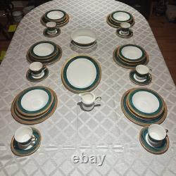 Vintage 33pc 6place Hankook Emperor Green Bone China Dinner Set Korea Excellent
