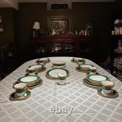 Vintage 33pc 6place Hankook Emperor Green Bone China Dinner Set Korea Excellent