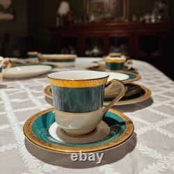 Vintage 33pc 6place Hankook Emperor Green Bone China Dinner Set Korea Excellent