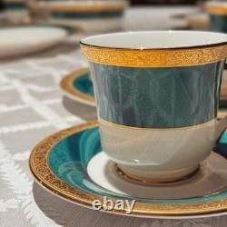 Vintage 33pc 6place Hankook Emperor Green Bone China Dinner Set Korea Excellent