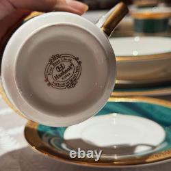 Vintage 33pc 6place Hankook Emperor Green Bone China Dinner Set Korea Excellent