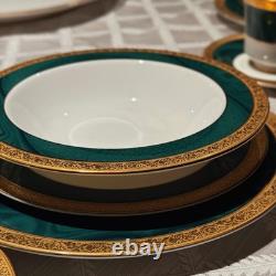 Vintage 33pc 6place Hankook Emperor Green Bone China Dinner Set Korea Excellent