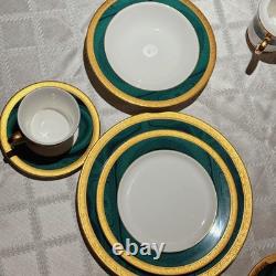 Vintage 33pc 6place Hankook Emperor Green Bone China Dinner Set Korea Excellent