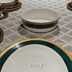 Vintage 33pc 6place Hankook Emperor Green Bone China Dinner Set Korea Excellent
