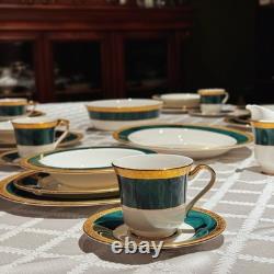 Vintage 33pc 6place Hankook Emperor Green Bone China Dinner Set Korea Excellent