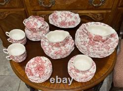 Vintage 48 Pcs Johnson Brothers English Pink Chippendale Porcelain China England