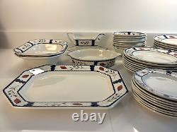 Vintage Adams Lancaster English Ironstone China Red Flowers 53 Piece Dish Set