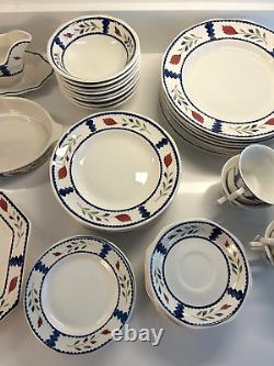 Vintage Adams Lancaster English Ironstone China Red Flowers 53 Piece Dish Set