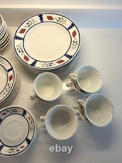 Vintage Adams Lancaster English Ironstone China Red Flowers 53 Piece Dish Set