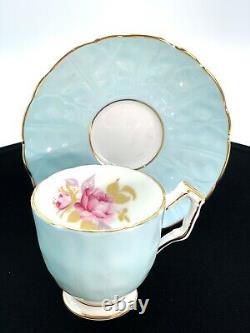 Vintage Ansley Bone China 30 Aqua Tea Cup & Saucer Set 1775 England Pink Rose