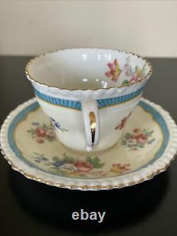 Vintage Aynsley Bone China Turquoise Teacup And Saucer Set England