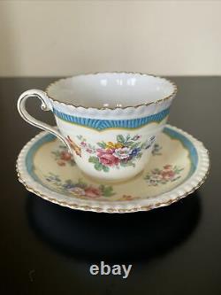 Vintage Aynsley Bone China Turquoise Teacup And Saucer Set England