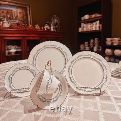 Vintage Aynsley Denver Bone China Dinner 22 Pc Set 4 Place Blue Silver Trim