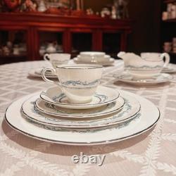 Vintage Aynsley Denver Bone China Dinner 22 Pc Set 4 Place Blue Silver Trim