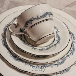 Vintage Aynsley Denver Bone China Dinner 22 Pc Set 4 Place Blue Silver Trim