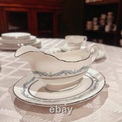 Vintage Aynsley Denver Bone China Dinner 22 Pc Set 4 Place Blue Silver Trim