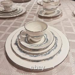 Vintage Aynsley Denver Bone China Dinner 22 Pc Set 4 Place Blue Silver Trim