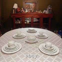 Vintage Aynsley Denver Bone China Dinner 22 Pc Set 4 Place Blue Silver Trim