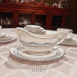Vintage Aynsley Denver Bone China Dinner 22 Pc Set 4 Place Blue Silver Trim