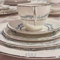 Vintage Aynsley Denver Bone China Dinner 22 Pc Set 4 Place Blue Silver Trim