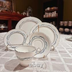 Vintage Aynsley Denver Bone China Dinner 22 Pc Set 4 Place Blue Silver Trim