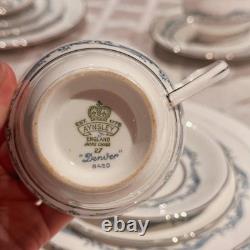 Vintage Aynsley Denver Bone China Dinner 22 Pc Set 4 Place Blue Silver Trim