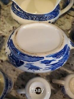 Vintage Blue Willow China pieces (pitchers salt pep egg cups gravy sugar coffee)