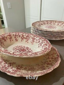 Vintage Bristol Crown Ducal Pink Cream 40pc China Set England Dishes Cups Plates